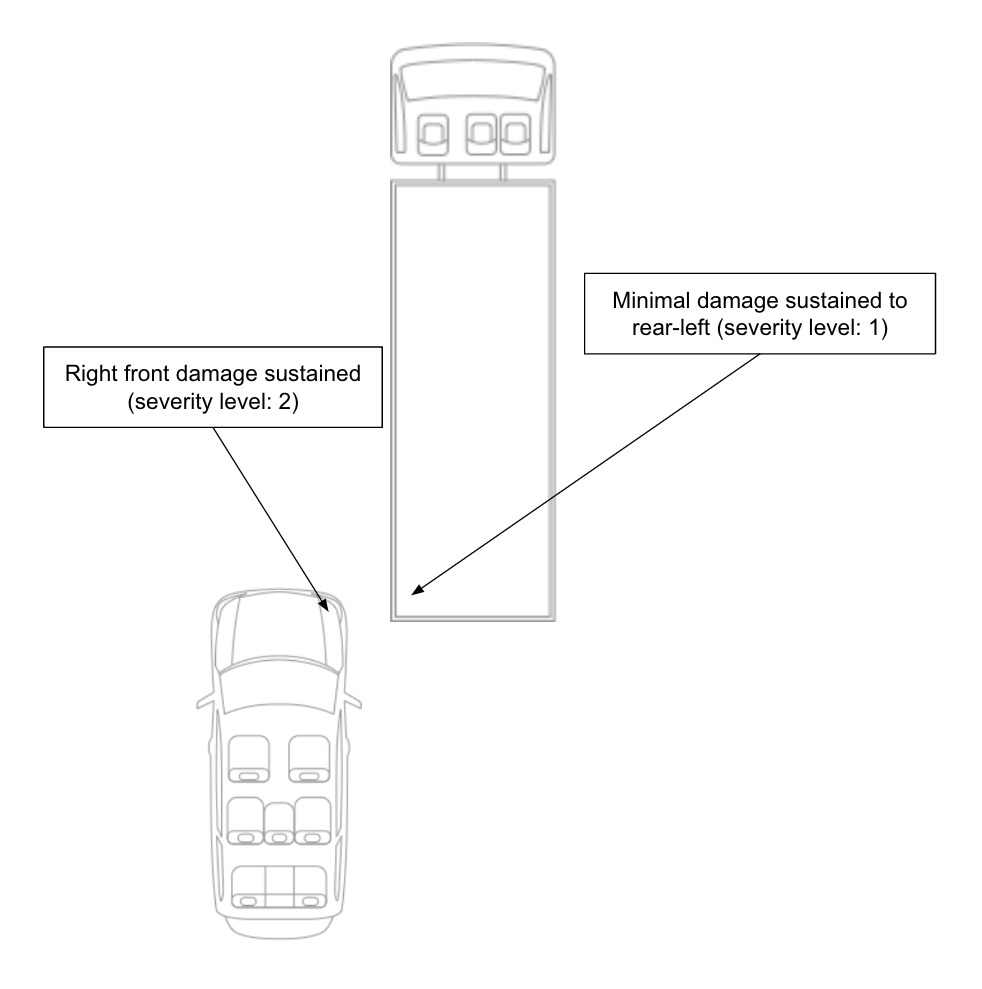 Reconstruction illustration of a San Antonio truck accident showing damage to two vehicles